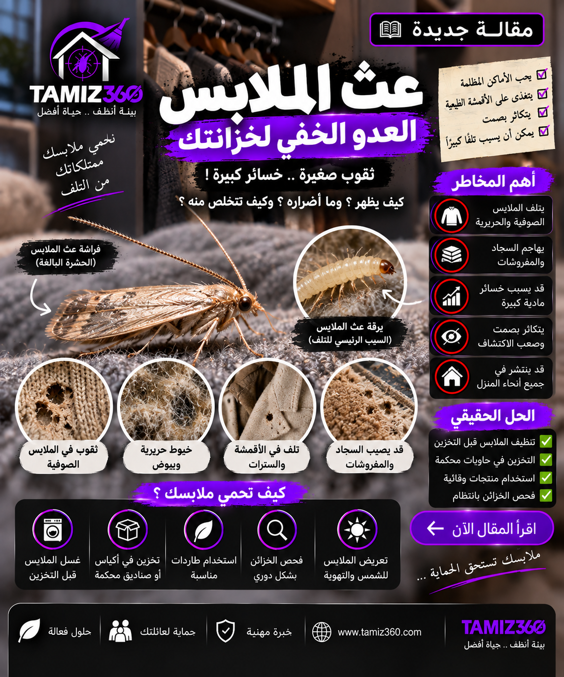 عثّ الملابس في المنزل: لماذا تظهر الثقوب فجأة؟ وكيف تحمي الملابس والسجاد والأقمشة قبل تلفها؟