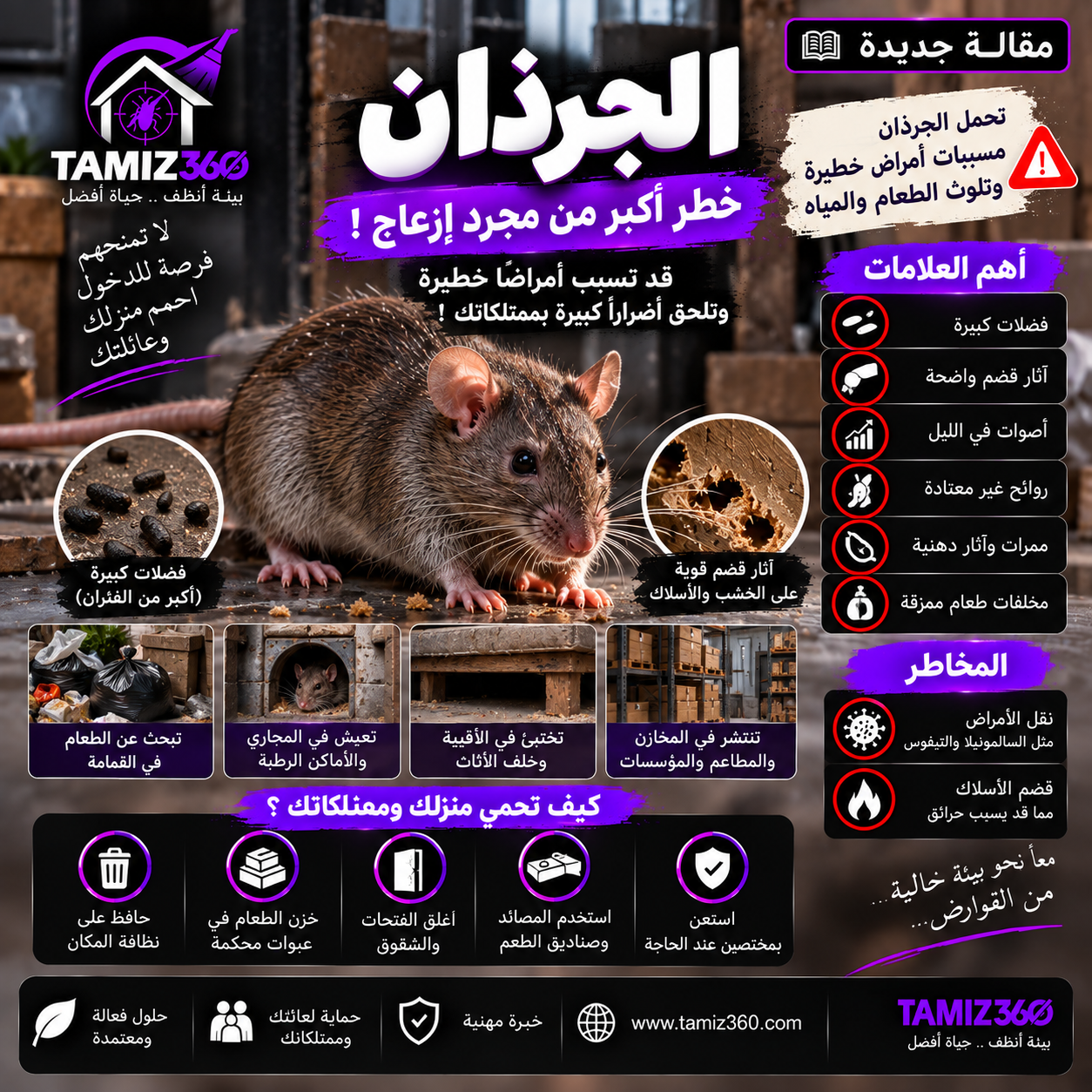 الجرذان في المنزل والمخازن: لماذا هي أخطر من الفئران؟ وكيف تكتشفها وتمنع دخولها؟