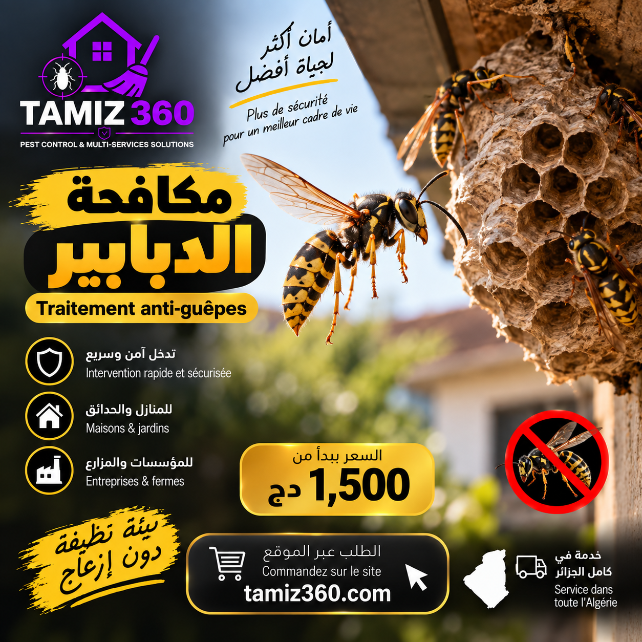مكافحة الدبابير والأعشاش | Traitement des guêpes et destruction des nids