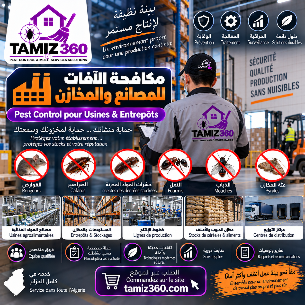 مكافحة الآفات للمصانع والمخازن  Pest Control pour Usines & Entrepôts